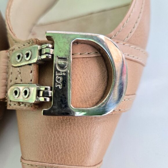 Dior Stunning Tan Leather Pointed Toe Logo Buckle Mules Size 37.5 - Picture 6 of 10